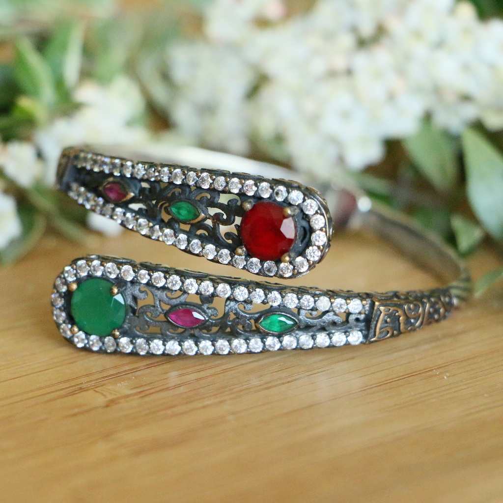 925 Sterling Silver Jade Stones And Cubic Zirconia